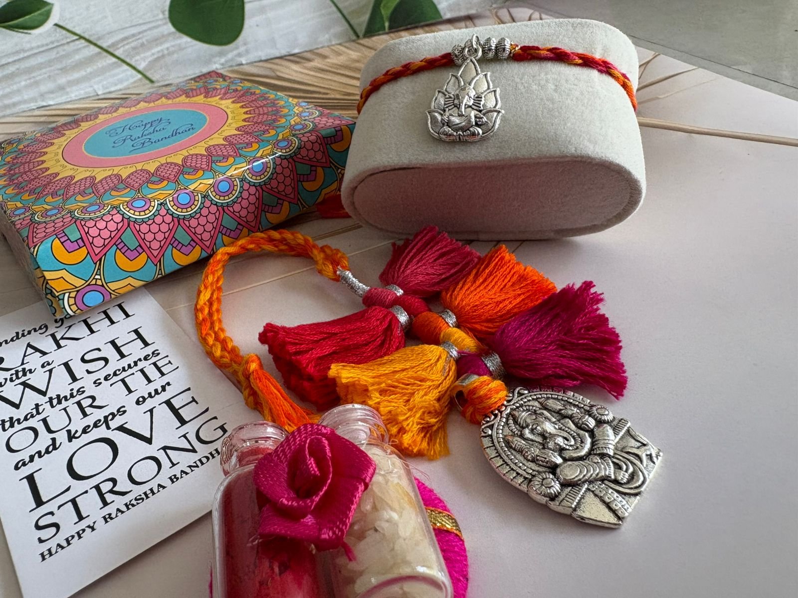 Oxidized Ganesha Rakhi and Lumba with box packing