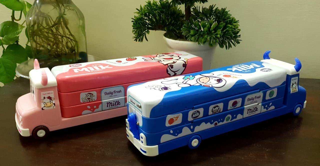 Cow Milk Van Metal Pencil Box with Stationery ???? 
