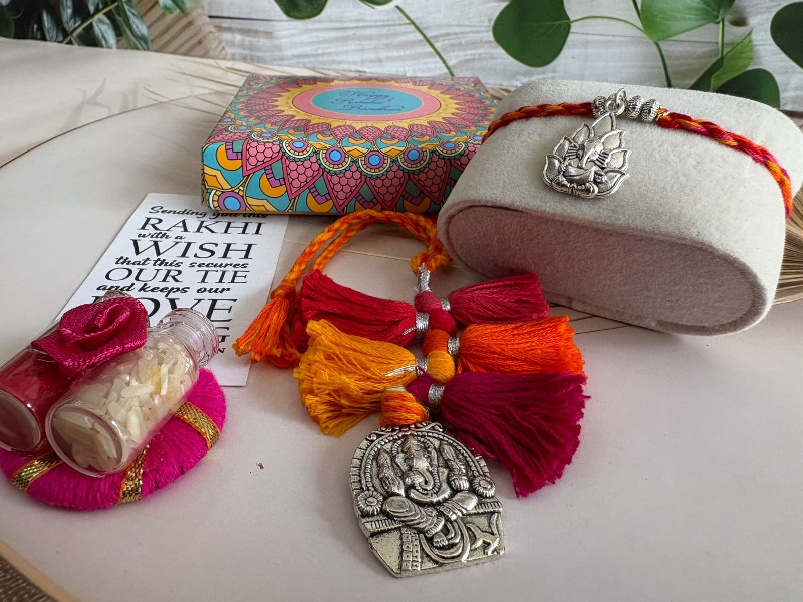 Oxidized Ganesha Rakhi and Lumba with box packing
