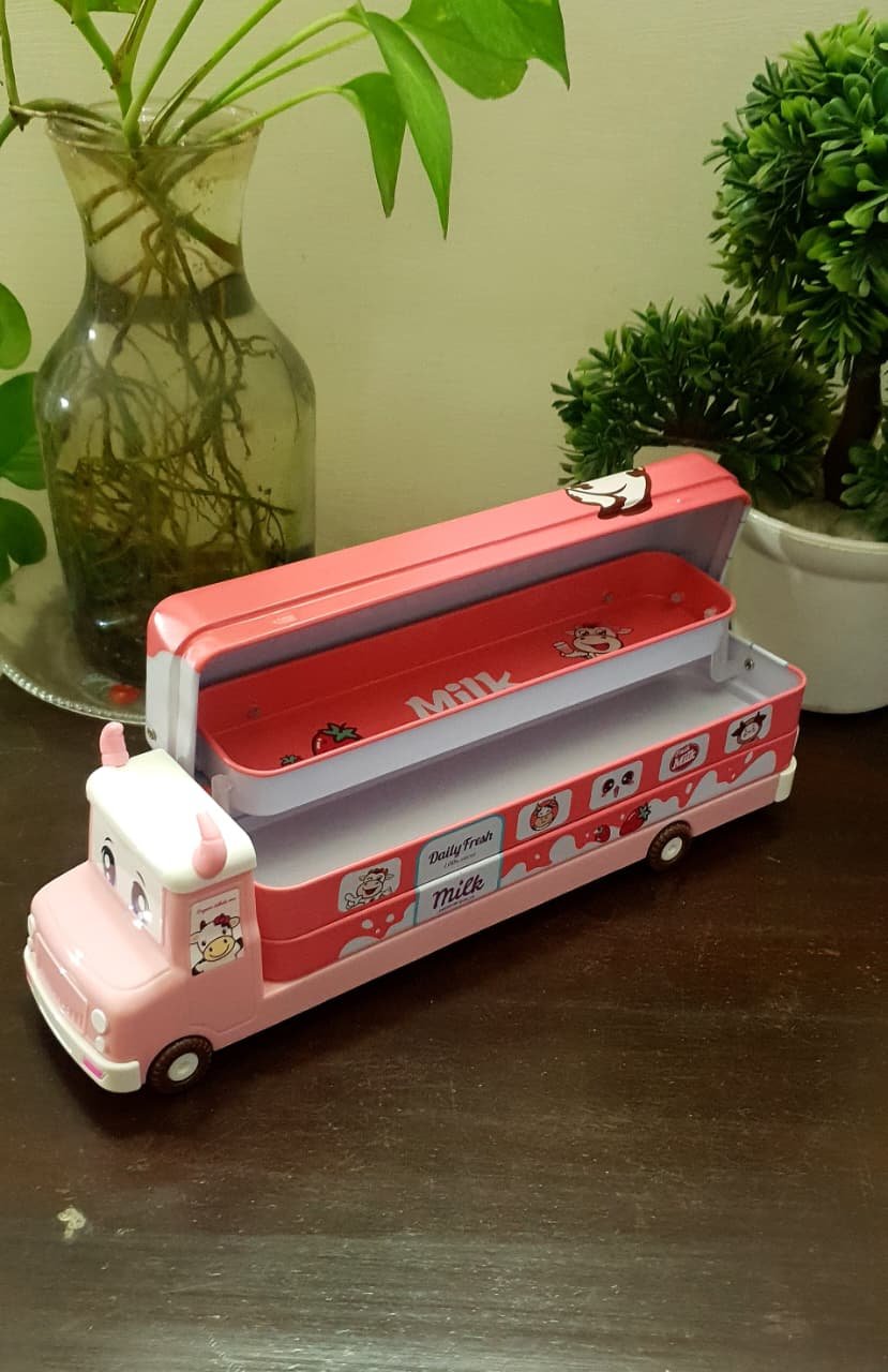 Cow Milk Van Metal Pencil Box with Stationery ???? 