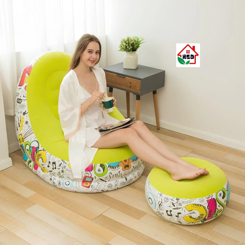 Inflatable Sofa Chair Printed Sofa Chair with Foot Stool |