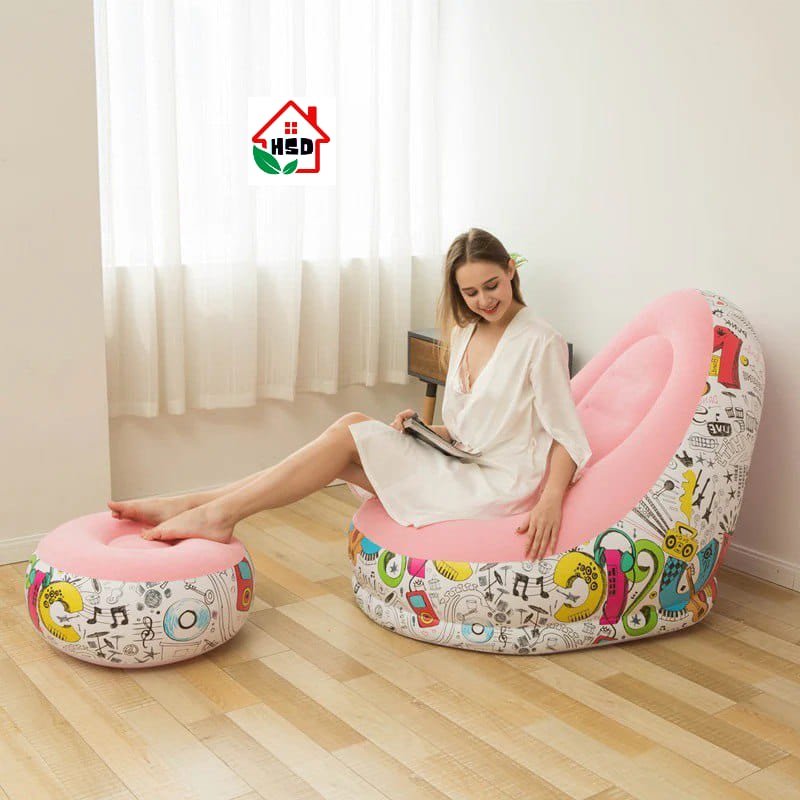 Inflatable Sofa Chair Printed Sofa Chair with Foot Stool |
