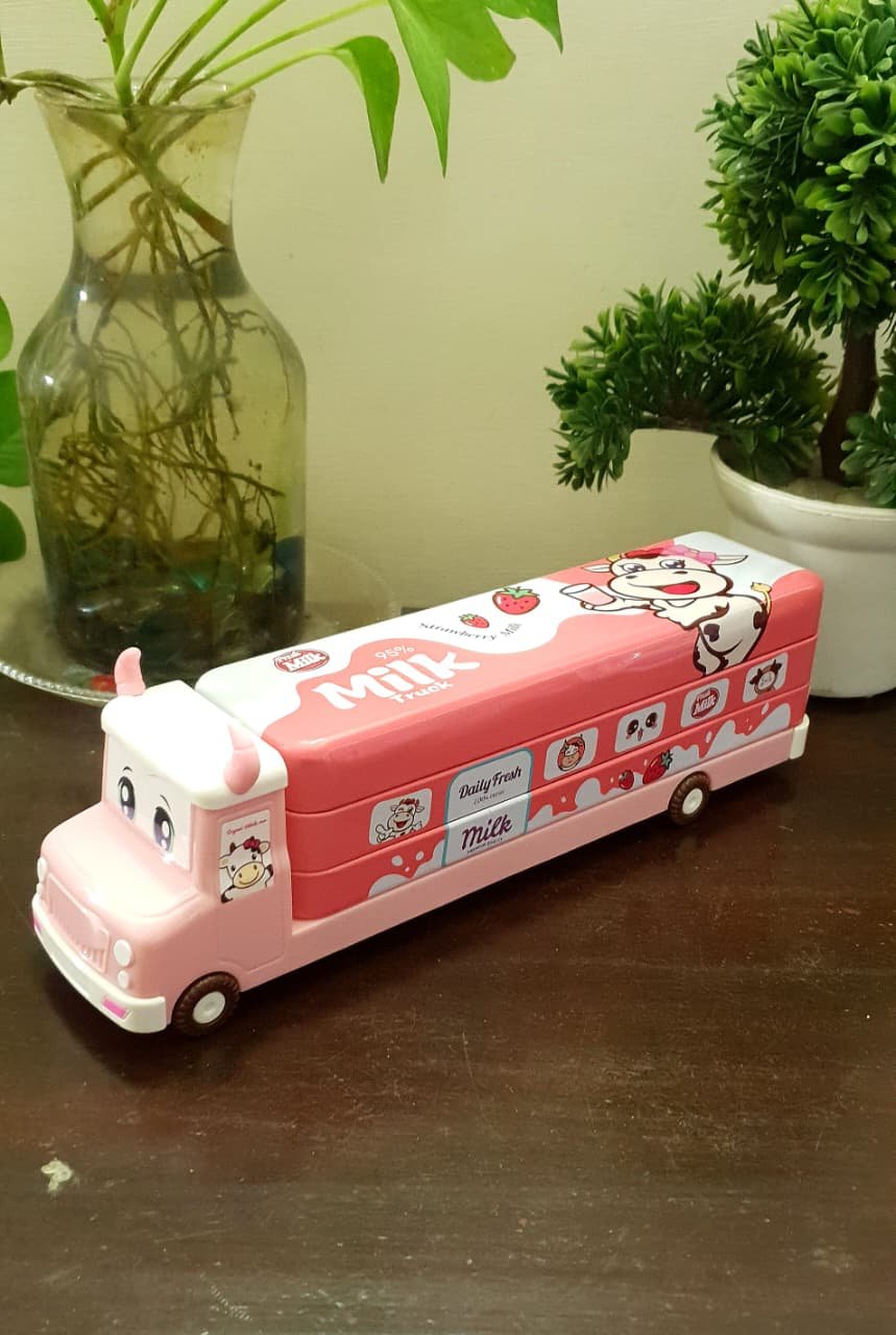 Cow Milk Van Metal Pencil Box with Stationery ???? 